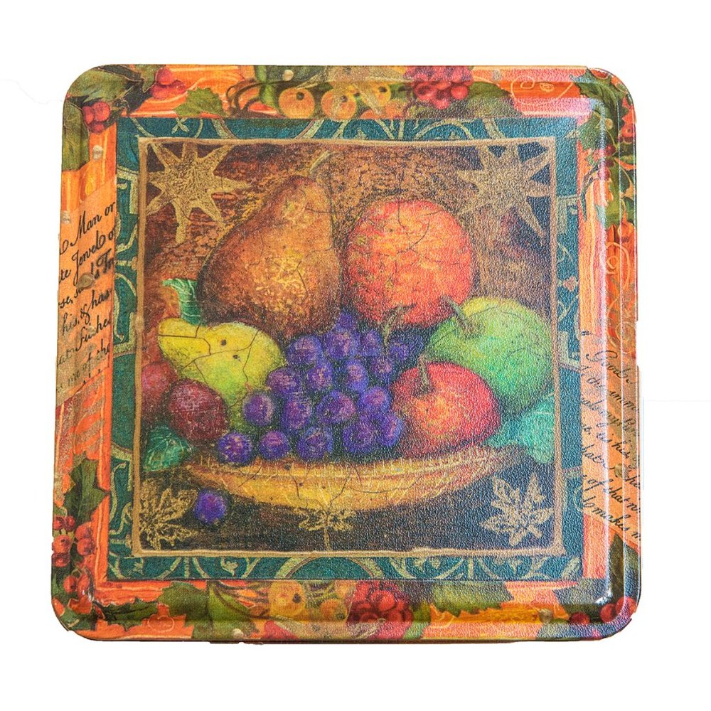 Fruit Basket Pattern empty Tin Box 6.25" square